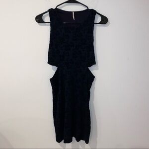 Free people black textured floral side cut out mini dress size small